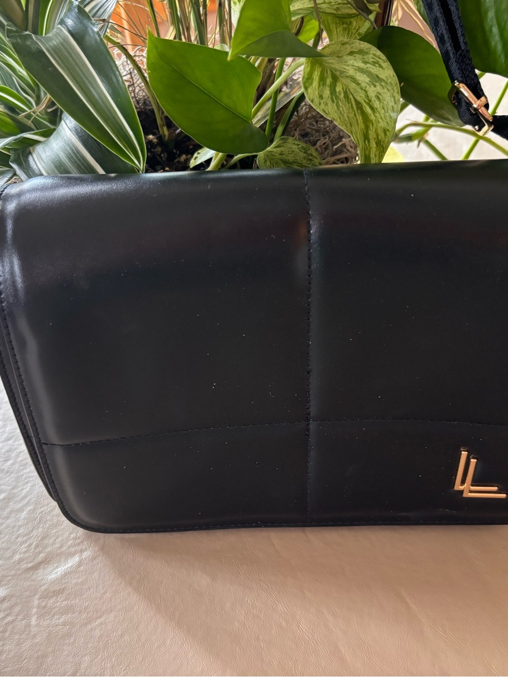 NEW Black Quilted Shoulder or Crossbody Bag with Gold LL Accent